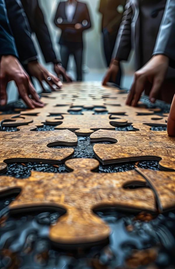 Business people with jigsaw puzzle pieces