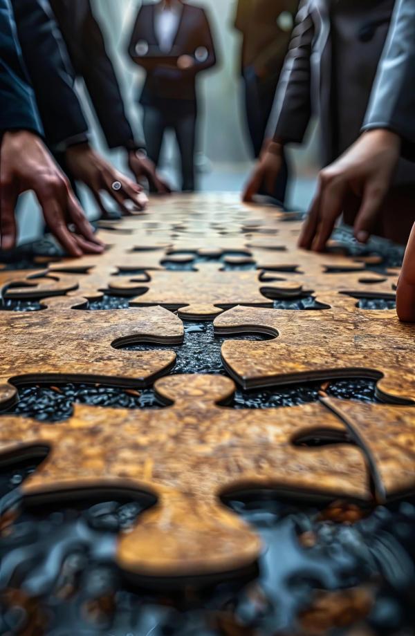 Business people with jigsaw puzzle pieces